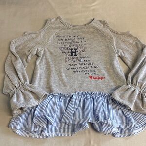 Tommy Hilfiger - Grey Top with Blue Striped Ruffle